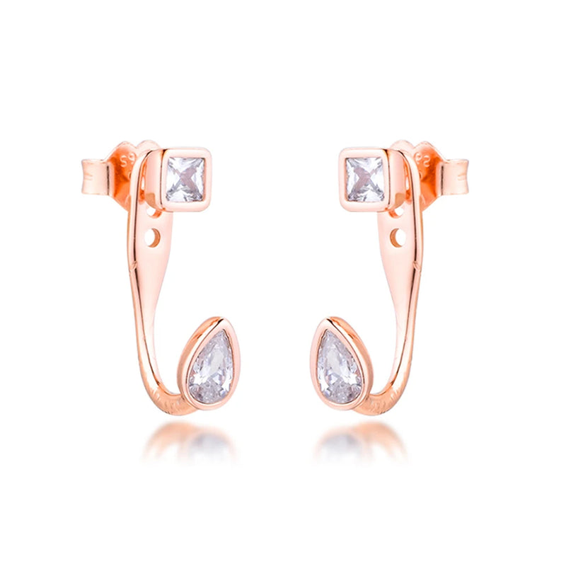 Geometric Shapes Rose Stud Earrings 925 Sterling Silver Jewelry