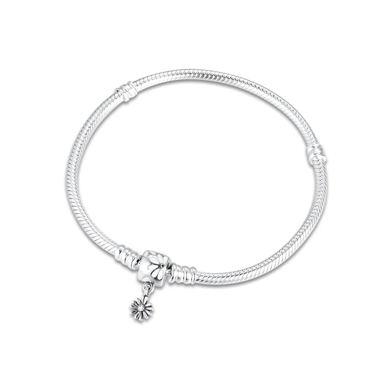 Daisy Flower Clasp Bracelet 925 Sterling Silver Jewelry