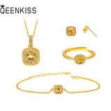 24KT Square Zircon Jewelry Set Necklace+Ring+Earrings+Bracelet