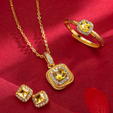 24KT Square Zircon Jewelry Set Necklace+Ring+Earrings+Bracelet