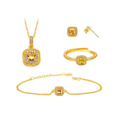 24KT Square Zircon Jewelry Set Necklace+Ring+Earrings+Bracelet