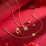 24KT Square Zircon Jewelry Set Necklace+Ring+Earrings+Bracelet