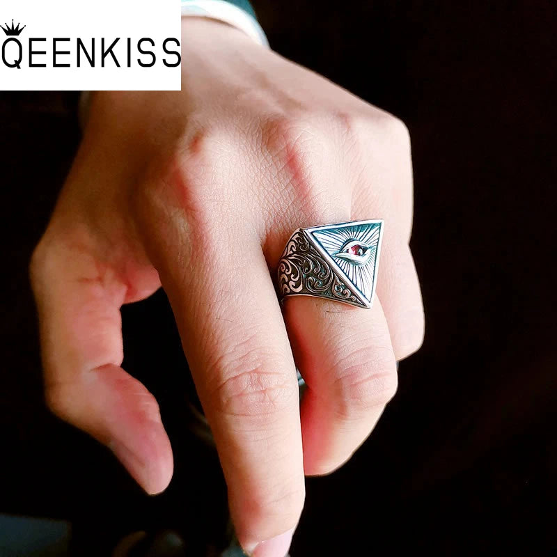 925 Silver Devil Eye Ring for Men Vintage Triangle Wedding Father Gift RG6964