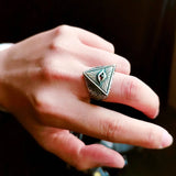 925 Silver Devil Eye Ring for Men Vintage Triangle Wedding Father Gift RG6964