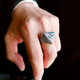 925 Silver Devil Eye Ring for Men Vintage Triangle Wedding Father Gift RG6964