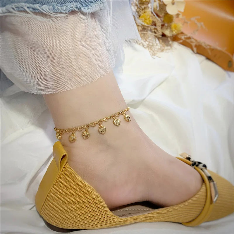 AK510 Heart Charm 24KT Beach Anklet