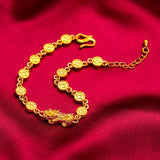 24KT Chain Bracelet PIXIU Coin Hot Woman Girl Mother Birthday Wedding Gift
