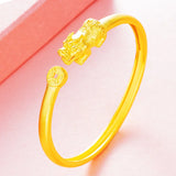 Vintage Coin PIXIU 24KT Open Bracelet Bangle