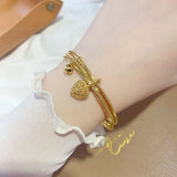 Vintage Heart Bells 24KT Bracelet Bangle for Women