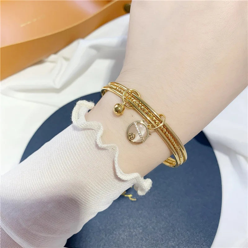 24KT Cat Bells Bracelet Bangle Fine Jewelry Gift