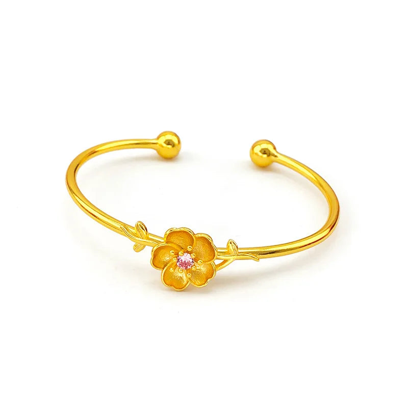 Flower 24KT Zircon Opening Bracelet Bangle