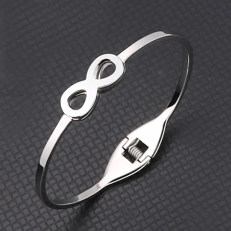 BT812 Number 8 Steel Cuff Bracelet for Women, Gift for Birthday, Wedding