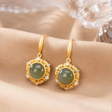 EG589 Round Jade 24KT Drop Earrings for Women Bride Mother