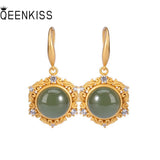EG589 Round Jade 24KT Drop Earrings for Women Bride Mother