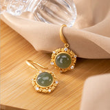 EG589 Round Jade 24KT Drop Earrings for Women Bride Mother