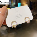 Double Circle Zircon 925 Silver Stud Earrings
