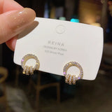 Double Circle Zircon 925 Silver Stud Earrings