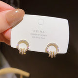 Double Circle Zircon 925 Silver Stud Earrings