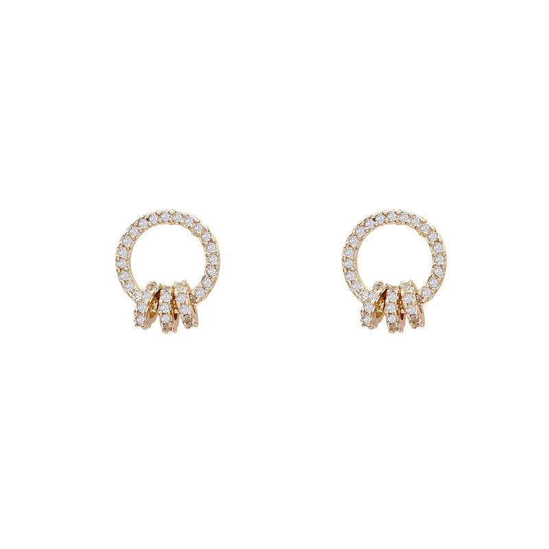 Double Circle Zircon 925 Silver Stud Earrings