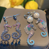 Seahorse Stud Earrings AAA Zircon Fine Woman Gift