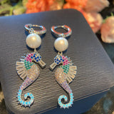 Seahorse Stud Earrings AAA Zircon Fine Woman Gift