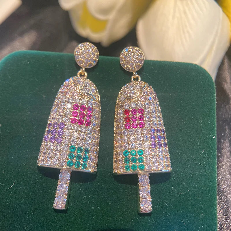 AAA Zircon Ice Cream Stud Earrings Fine Woman Girlfriend Bride Party Gift