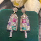 AAA Zircon Ice Cream Stud Earrings Fine Woman Girlfriend Bride Party Gift
