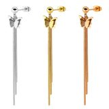Zircon Titanium Stainless Steel Tassel Earrings