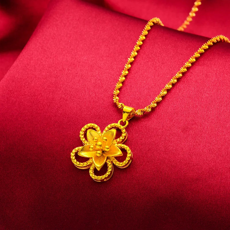 Fine Jewelry Flower 24KT Pendant Necklaces