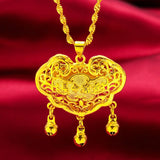 24KT Pendant Necklace Child Baby Birthday Wedding Gift Safety Lock