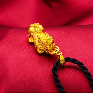 Solid PIXIU 24KT Pendant Rope Necklace Gift