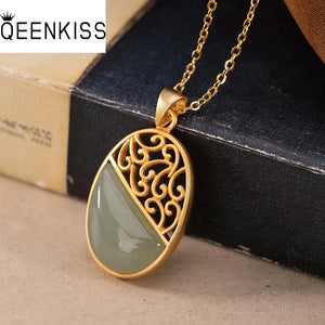 Vintage Oval Jade 24KT Necklace Fine Jewelry Bride Mother Birthday Wedding Gift