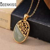 Vintage Oval Jade 24KT Necklace Fine Jewelry Bride Mother Birthday Wedding Gift
