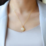 Vintage Square Jade 24KT Necklace for Women - Fine Jewelry Gift
