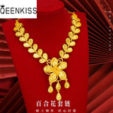 Flower Lily Tassel 24KT Necklace Fine Jewelry Woman Bride