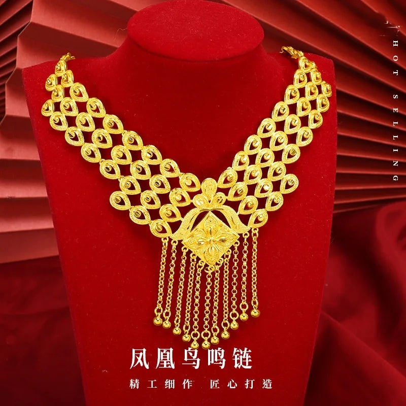 24KT Gold Phoenix Peacock Tassel Necklace