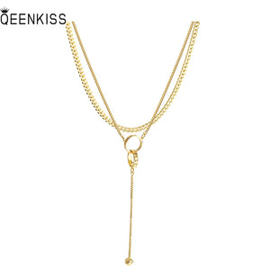 NC710 18KT Double Ring Tassel Pendant Necklace