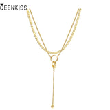 NC710 18KT Double Ring Tassel Pendant Necklace