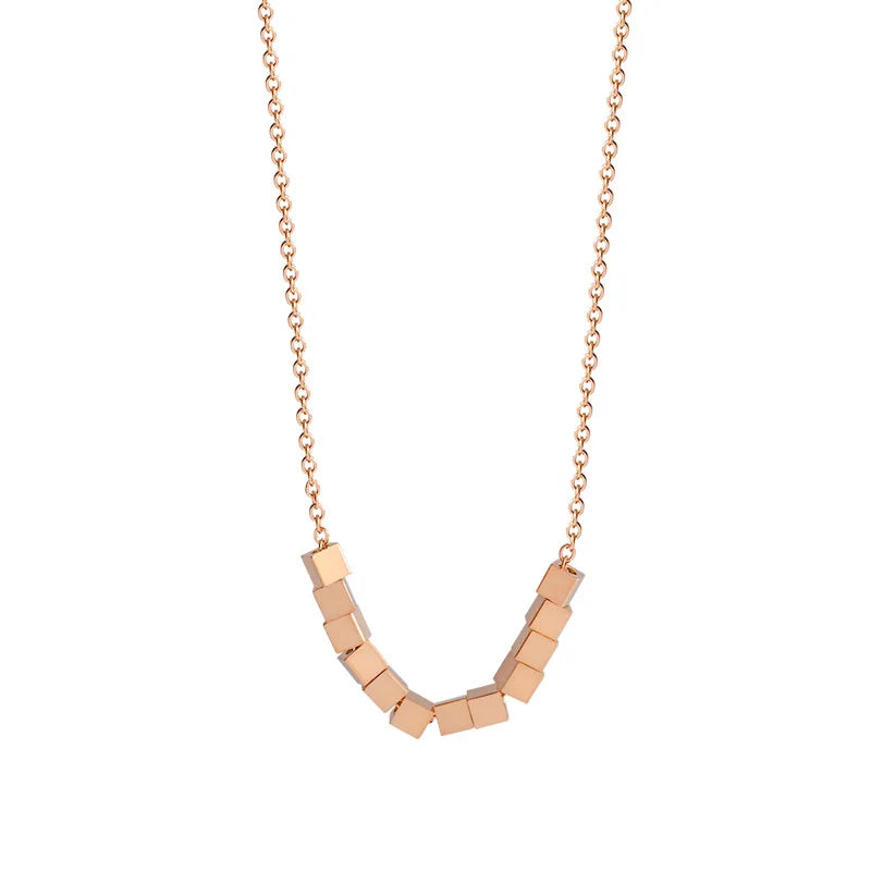 NC730 Cube Beads 18KT Rose Pendant Necklace