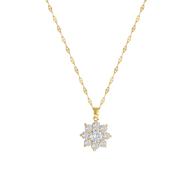 NC738 Flower AAA Zircon Stainless Steel Necklace