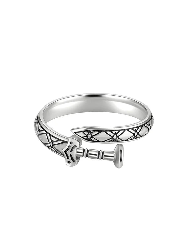 RG6712 Retro Round Sword 925 Silver Open Ring