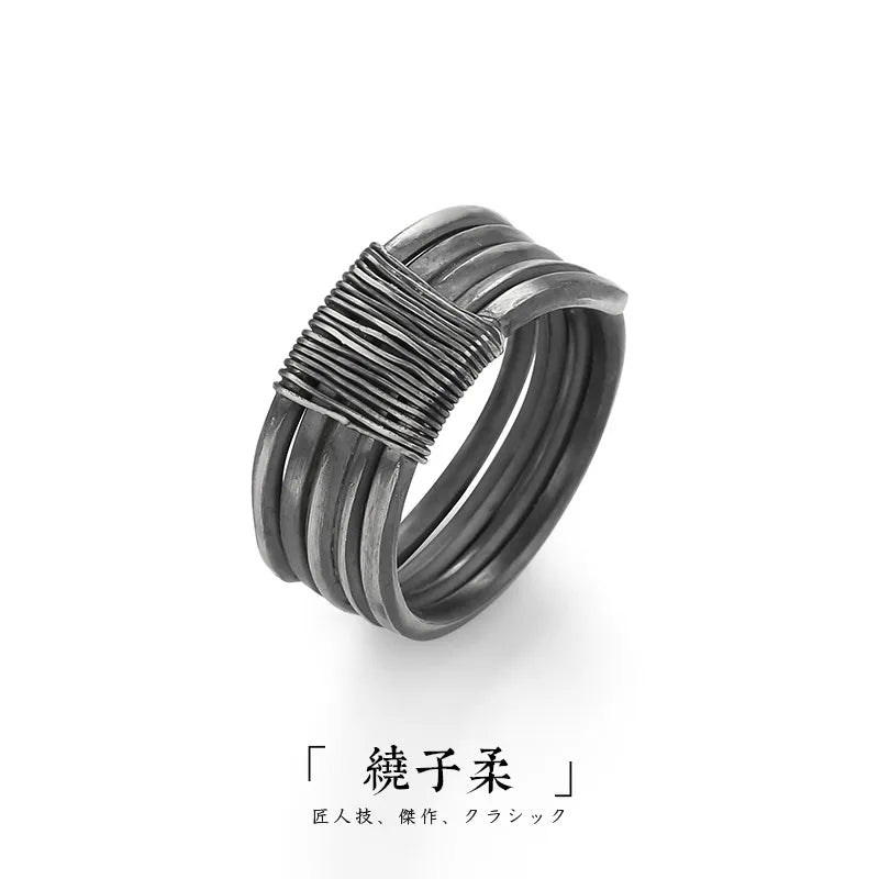 RG6773 Men's Retro Round 925 Sterling Silver Open Ring