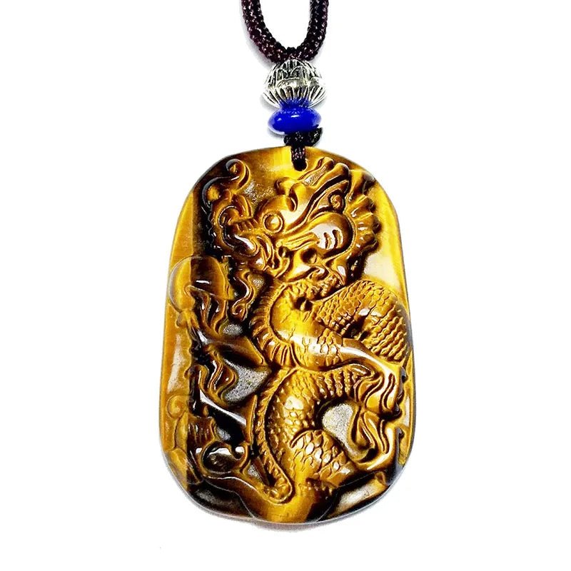 Dragon Necklace Pendant Tiger Eye Stone Jade Pendant Gem Jewelry