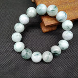 Burma Jadeite Beaded Bracelet Lucky Men Women Beads 14mm