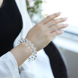 Natural Clear Crystal Beaded Bracelet with Diamond Section