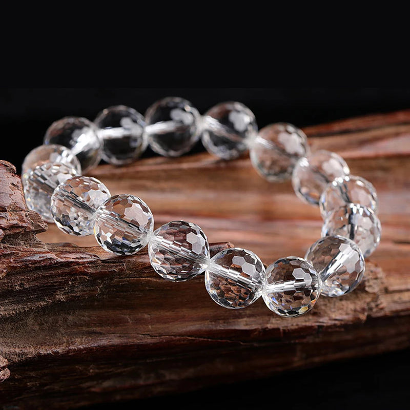 Natural Clear Crystal Beaded Bracelet with Diamond Section