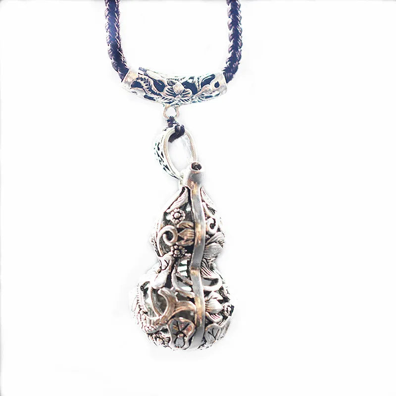 Thai Silver Necklace Pendant Vintage Gourd Hollowed Pendant Women's Jewelry