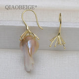 DIY Silver 925 Ear Hook Drop Earrings Women Baroque/Round Large Long Jewelry