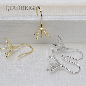 DIY Silver 925 Ear Hook Drop Earrings Women Baroque/Round Large Long Jewelry