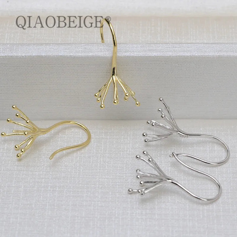 DIY Silver 925 Ear Hook Drop Earrings Women Baroque/Round Large Long Jewelry